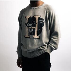 NWT Honor the Gift Grey Crewneck Black Mascot Panther H Knit Sweater